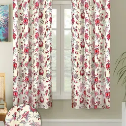 Cortina Red & Blue 2 Pieces Floral Printed Cotton Window Curtains-picture-14