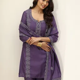 Libas Women Ethnic Motifs Embroidered Regular Sequinned Kurta with Trousers & With Dupatta-6