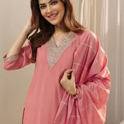 Gerua By Libas Women Ethnic Motifs Yoke Design Regular Sequinned Kurta with Trousers & With Dupatta-16