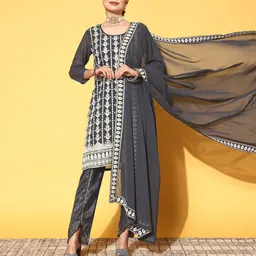 Kvsfab Women Ethnic Motifs Poly-Georgette Hyper Texture Kurta Set-picture-13