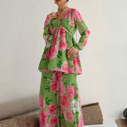 Shae by SASSAFRAS Women Floral Printed Empire Sequinned Kurti with Sharara-48