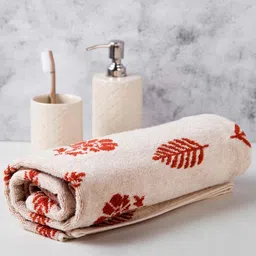 Fabindia Siena Buti Cream-Colored & Rust-Colored Printed Cotton Bath Towel-16