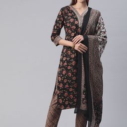 Readiprint Fashions Floral Printed Mirror Work Pure Cotton Kurta with Trousers & Dupatta-picture-32