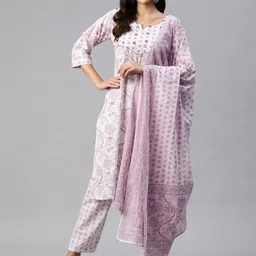 Readiprint Fashions Women Floral Printed Sequin Pure Cotton Kurta with Trousers & Dupatta-picture-58