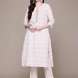 Readiprint Fashions Floral Printed Thread Work Pure Cotton Kurta with Trousers-picture-27