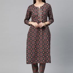 Readiprint Fashions Women Ethnic Motif Printed Gotta Patti Pure Cotton Kurta with Trousers-image-98