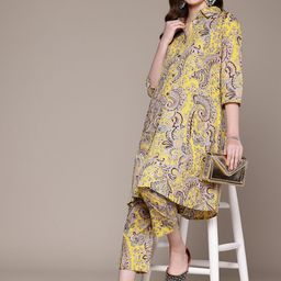 Readiprint Fashions Paisley Printed Panelled Pure Cotton Kurta with Trousers-image-82