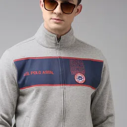U.S. Polo Assn. Denim Co. Men Grey  & Navy Blue Colourblock Printed Sweatshirt-image-37