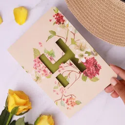 Doodle Cream-Coloured & Green Initial H - Floral Monogram Notebook-38