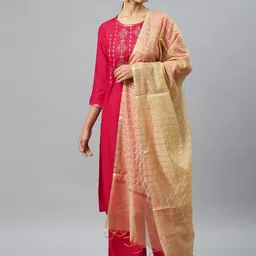 AURELIA Zari Embroidered Straight Kurta with Palazzos & Dupatta-image-27