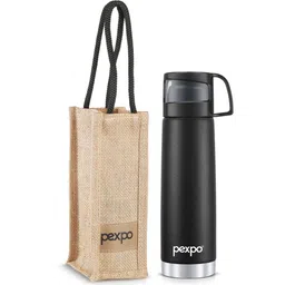 Pexpo Black & White Triply Wall Vacuum Flask Water Bottle With Jute Bag 500 ml-image-70