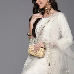 Indo Era Women White Ethnic Motifs Embroidered Kurta with Trousers & With Dupatta-picture-50