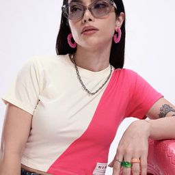 Kook N Keech Colourblocked Slim Fit Pure Cotton Crop T-shirt-image-63
