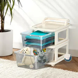 Kuber Industries 2 Layer Ivory Modular Wheels Transparent Storage Drawer Organizer-13