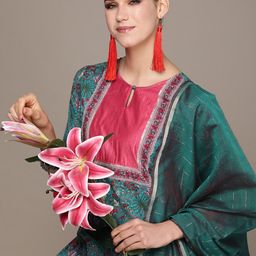 Anouk Women Teal Floral Printed Regular Kurta with Palazzos & With Dupatta-picture-11