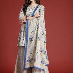 Indo Era Floral Printed Empire Pure Cotton Kurta with Sharara & With Dupatta-picture-24