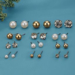 Carlton London Pack Of 12 Gold-Plated Pearls Contemporary Studs Earrings-3