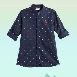 U.S. Polo Assn. Kids Boys Navy Blue Conversational Opaque Printed Pure Cotton Casual Shirt-image-86