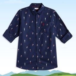U.S. Polo Assn. Kids Boys Navy Blue Conversational Opaque Printed Pure Cotton Casual Shirt-image-39