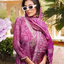 AHIKA Women Ethnic Motifs Printed Kurta with Trouser & Dupatta-image-52