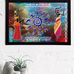 eCraftIndia Blue & Red Tribal Theme Satin Matt Texture UV Art Painting-image-78