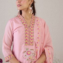 Indo Era Women Floral Embroidered Kurta with Trousers & Dupatta-picture-21
