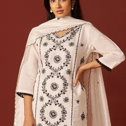 Indo Era Women Floral Embroidered Kurta with Trousers & Dupatta-image-55