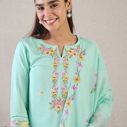 Indo Era Women Floral Embroidered Kurta with Trousers & Dupatta-23