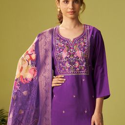 Indo Era Women Floral Embroidered Kurta with Trousers & Dupatta-picture-39