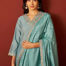 Indo Era Women Floral Embroidered Kurta with Trousers & Dupatta-19