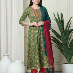 Roly Poly Ethnic Motifs Printed Thread work Pure Cotton Kurta With Trousers And Dupatta-57
