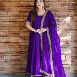 GoSriKi Sweetheart Neck Anarkali Kurta With Trousers & Dupatta-28