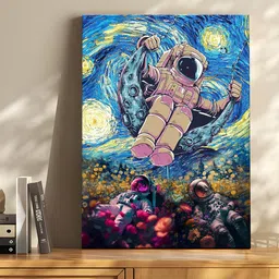 Art Street Cream & Blue Canvas Three Space Astronauts Graffiti Wall Art-image-60