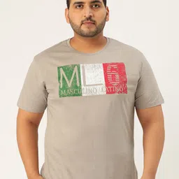 Masculino Latino Men Taupe Printed Round Neck Sports T-shirt-image-46