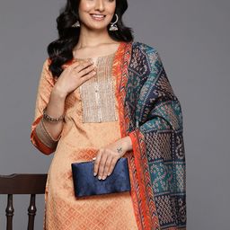 Varanga Jacquard Zari Kurta with Trousers & With Dupatta-image-1