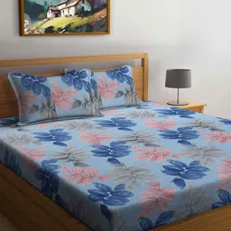 FABINALIV Blue & Pink Floral Printed 300 TC King Bedsheet Set 2.50 m X 2.25 m-image-21