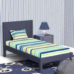 Himeya White & Blue Striped Cotton 180 TC Single Bedsheet With 1 Pillow Cover-image-58