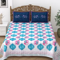 Serene Decor Green & White Geometric 210 TC King Bedsheet with 2 Pillow Covers-picture-46