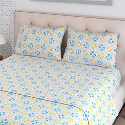 Layers Emaline Grey Ethnic Cotton 144 TC Double Bedsheet with 2 Pillow Covers-image-45