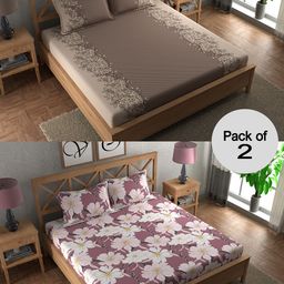 CHHAVI INDIA Beige & Brown Floral Printed 210 TC 2 Queen Bedsheet with 4 Pillow Covers-picture-43