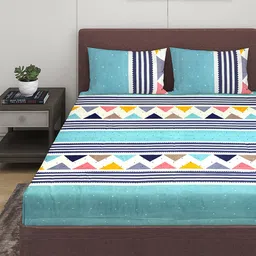 ROMEE Geometric Printed 144 TC Microfiber Queen Bedsheet with 2 Pillow Covers-image-71