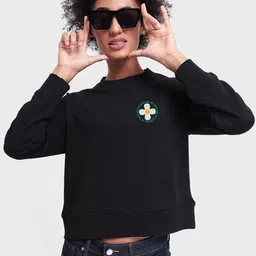 Bewakoof Women Black Printed Cotton Round Neck Oversized Fit Sweatshirt-picture-34