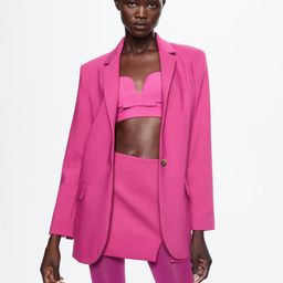 MANGO Women Fuchsia Solid Notched Lapel Single Breasted Sustainable Suit Blazer-77