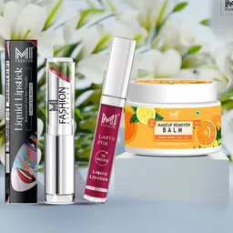 MI FASHION Set of Creamy Matte Lipstick & Liquid Lipstick with Makeup Remover Balm-15