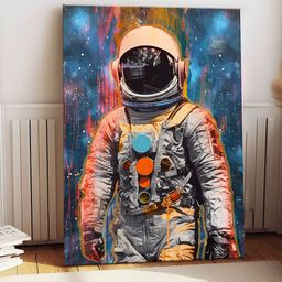 Art Street White & Blue Canvas Astronaut Starry Night Graffiti Wall Art-3