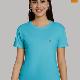 Friskers Women Turquoise Blue & Gold-Toned 2 Slim Fit T-shirt-image-13