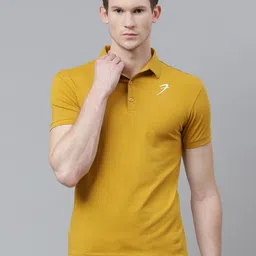 FUAARK Men Mustard Yellow Solid Polo Collar Slim Fit T-shirt-image-26