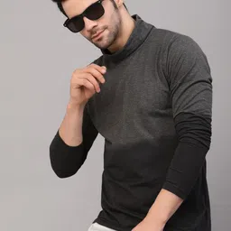 Rigo Men Charcoal Colourblocked Turtle Neck Slim Fit T-shirt-image-30