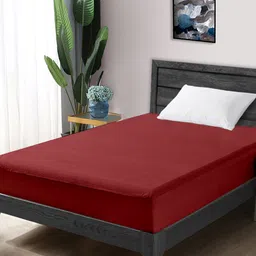 Divine Casa Maroon Solid Single 210 GSM Water Resistant Mattress Protector-image-24