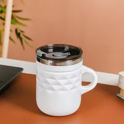 Nestasia White & Grey Geometric Textured Stainless Steel Matte Mug 400ml-16